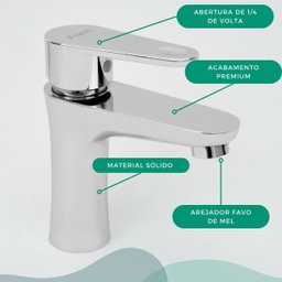 Torneira Banheiro Lavabo Lavatorio Monocomando Misturador Cromado Brilhante - 4