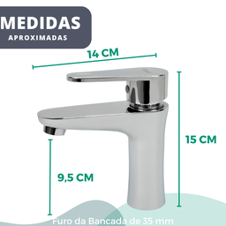 Torneira Banheiro Lavabo Lavatorio Monocomando Misturador Cromado Brilhante - 3