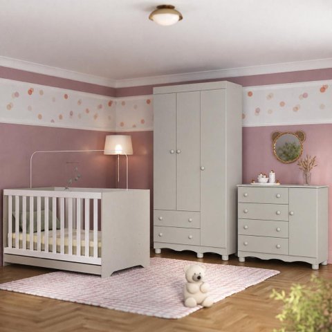 Quarto de Bebê Completo com Berço Americano 3 em 1 p/Colchão 130x70cm Dengo Multimóveis MP4592