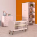 Ver imagem 1 de Conjunto Berço Mini Cama Retrô, Cômoda Sapateira e Guarda Roupa Rosa