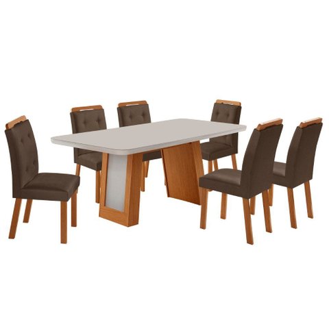 Mesa de Jantar Carolina 180cm Tampo MDF Canto Copo com 6 Cadeiras Carol