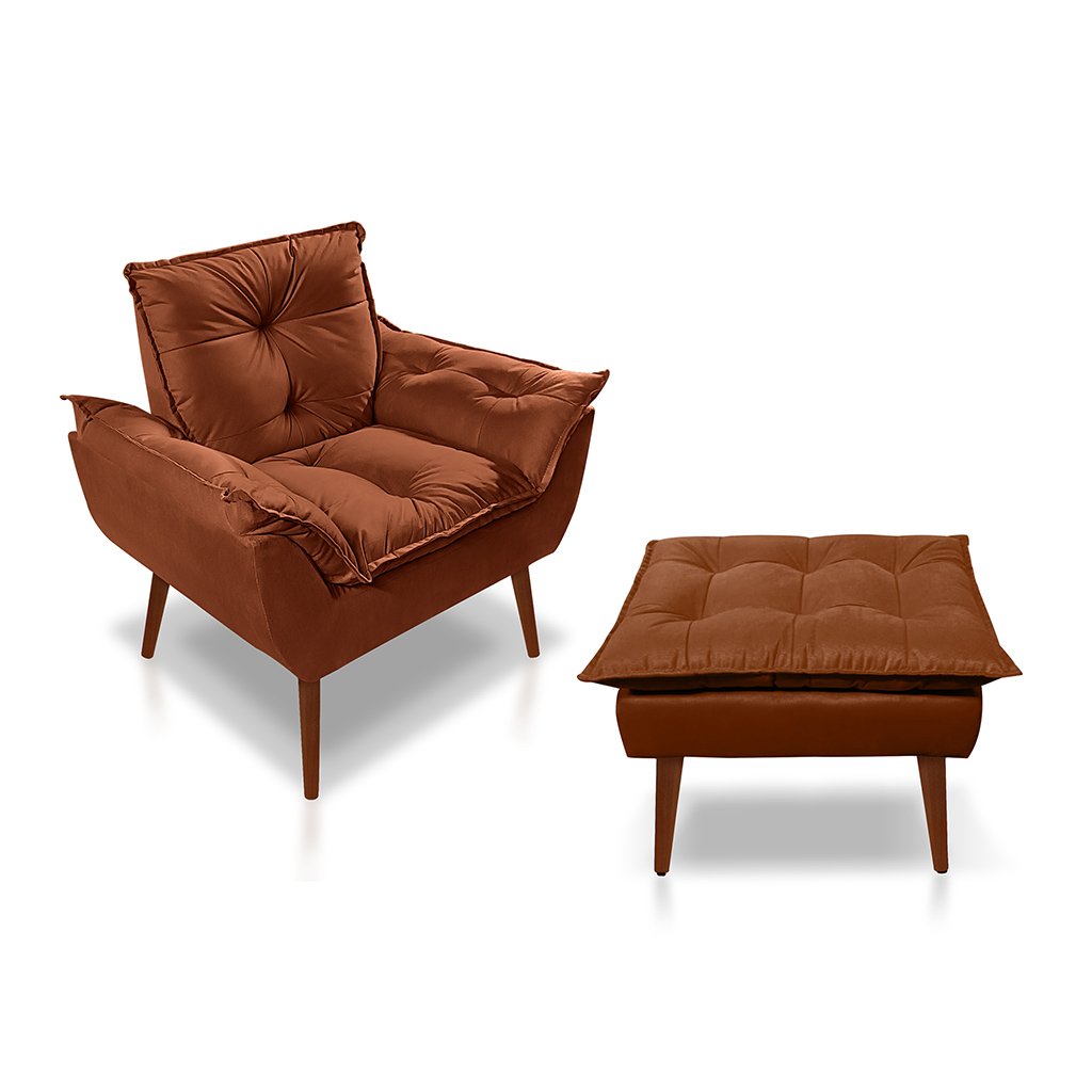 Kit Poltrona com Puff Opala para Sala Confortável e Resistente Suede