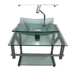 GABINETE DE VIDRO VERDE 40CM AC COM CUBA QUADRADA - 3