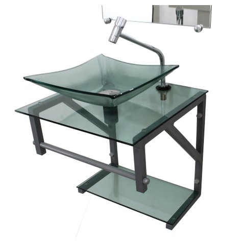 GABINETE DE VIDRO VERDE 40CM AC COM CUBA QUADRADA