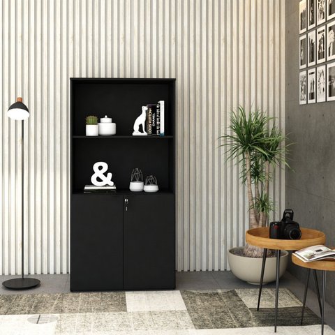 Armário Alto Estante com 2 Portas 161,5x80x42cm Preto/Onix