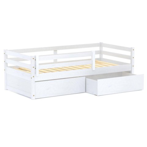 Cama Infantil Dreams com 02 Gavetas e Grade de Proteção Madeira Maciça Branco Megamobilia