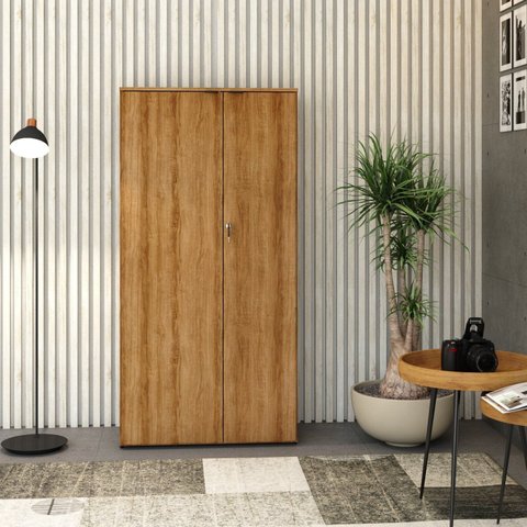 Armário Alto Fechado com 2 Portas 161,5x80x42cm Marrom/Lâmina Mel/Branco