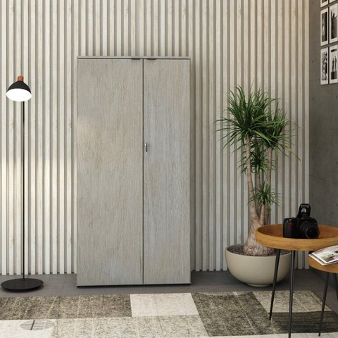 Armário Alto Fechado com 2 Portas 161,5x80x42cm Branco/Snow/Preto