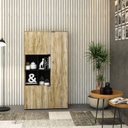 Ver imagem 1 de Armário Alto com Nicho e 03 Portas 161,5x90x42cm Marrom/Carvalho/Preto
