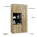 Ver imagem 6 de Armário Alto com Nicho e 03 Portas 161,5x90x42cm Marrom/Carvalho/Preto