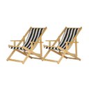 Ver imagem 1 de Conjunto 2 Espreguiçadeiras Preguiçosa Dobrável Madeira Maciça Natural com Tecido - Listrado Preto