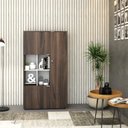 Ver imagem 1 de Armário Alto com Nicho e 03 Portas 161,5x90x42cm Marrom/Nogal/Branco