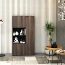 Ver imagem 1 de Armário Alto com Nicho e 03 Portas 161,5x90x42cm Marrom/Nogal/Preto