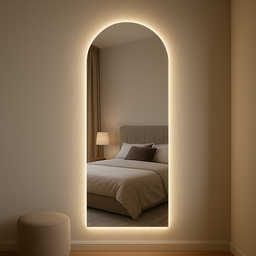 Espelho Grande Corpo Inteiro Lapidado com Led Base Reta Luxo Decorativo 150x40cm Suporte Parede - 12