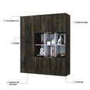 Ver imagem 6 de Armário Alto com Nichos e 05 Portas 161,5x135x42cm Marrom/Carvalho/Preto