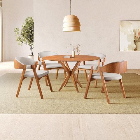 Conjunto de Mesa Redonda 120 cm com 4 Cadeiras Gaia Marrom/Cinza