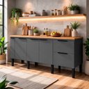 Ver imagem 3 de Balcão Buffet Cozinha com Tampo 174x85x51cm Cisne 180 Cozimax Cinza/jequitiba