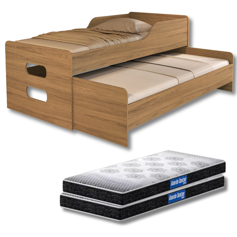 Bicama Solteiro Cama com Auxiliar e 2 Colchões D20 Despuma Cor:amêndoa