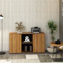 Ver imagem 1 de Armário Baixo com 2 Portas e Nicho 75x135x42cm Marrom/Lâmina Mel/Preto
