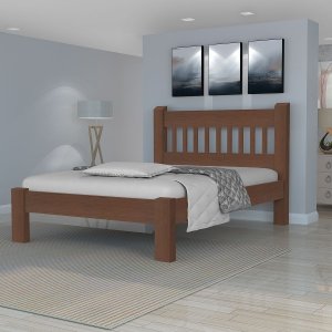 Cama Casal Queen Size Madeira Maciça Angelim Pedra/tauari Pérola Tabaco