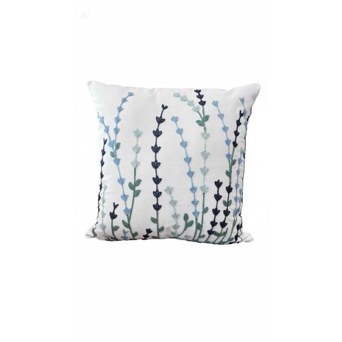 Capa de Almofada Bordada Floral Azul