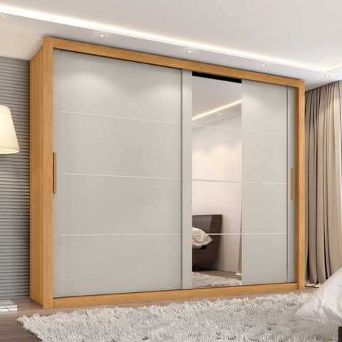 Guarda Roupa Casal Essencial 2 Portas de Correr 6 Gavetas com 4 espelhos