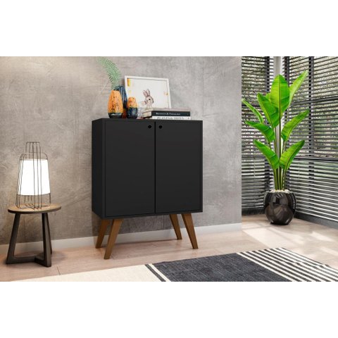 Balcao Aparador Retro 2 Portas Equador Preto Casa Mobilia