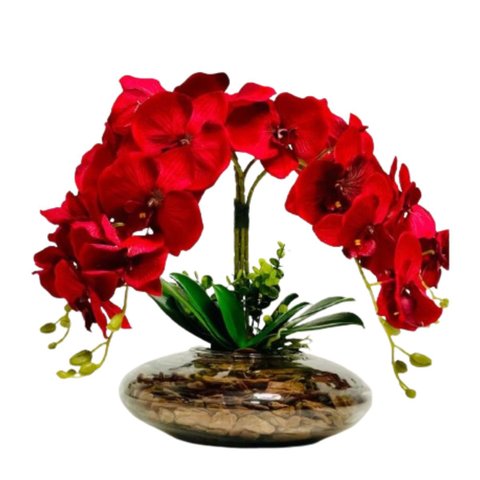 Arranjo Centro de Mesa Vaso Grande 4 Orquídeas Vermelhas