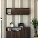 Ver imagem 1 de Armário Aéreo com Nicho e Porta Basculante 35x135x35cm Marrom/Lamina Mel/Branco