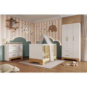 Quarto de Bebê Completo Guarda-roupa e Cômoda e Berço Minicama 100% Mdf Liam Espresso Móveis