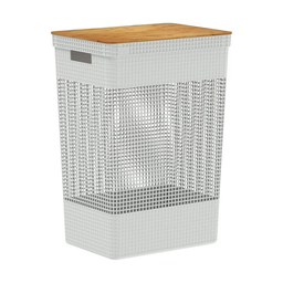 Cesto de Roupas Grid c/ Tampa de Bambu 49L Branco Oceano OU 55x29x39cm - 1