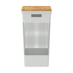 Cesto de Roupas Grid c/ Tampa de Bambu 49L Branco Oceano OU 55x29x39cm - 2