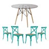 Conjunto de Mesa Eiffel Redondo Tampo de Vidro 110cm com 4 Cadeiras Katrina Azul Turquesao Be - 1