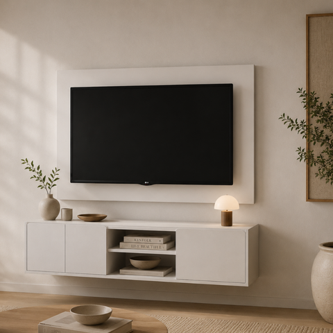 Painel com Rack Funcional para TV Moscou Suspenso 136cm Branco Byhouse