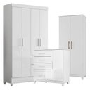 Ver imagem 1 de Guarda Roupa Solteiro Chile com Cômoda Vênus com Pés e Armário Multiuso Jade Branco Brilho-