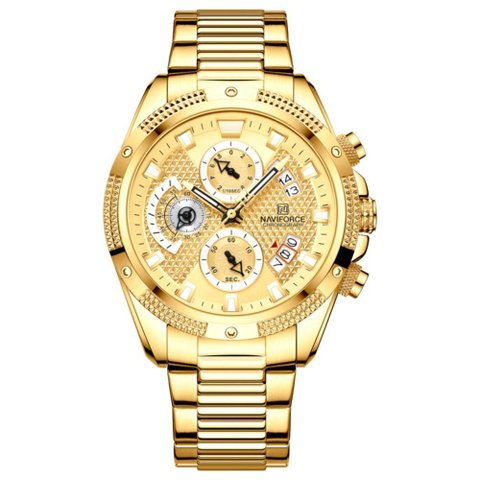 Relógio de Pulso de Aço Inoxidável Masculino Relógio Casual Dourado
