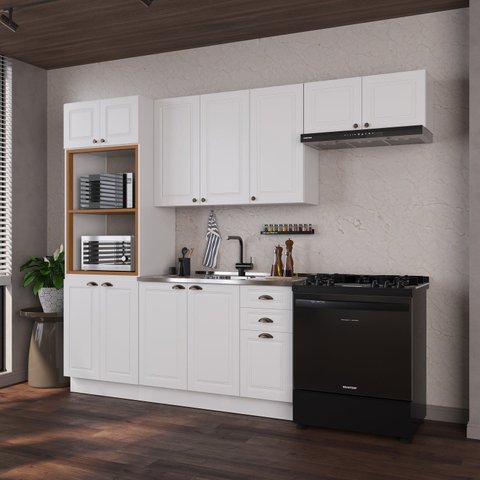 Cozinha Modulada 4 Peças 100% MDF Linha Bari Branco
