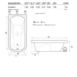 Banheira Retangular Excalibur com Hidro - 3