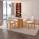 Ver imagem 1 de Conjunto de Jantar Mesa Áustria 0,90cm x 0,90cm Tampo MDF/Vidro com 4 Cadeiras Mônaco Yescasa Marrom/Castanho Cinamomo/Creme/Off White