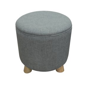 Puff Cilindro 45cm Linho Pés Madeira B3 Móveis: Linho Cinza