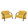 Kit 2 Poltronas Namoradeira 2 Lugares Vênus D Salla Suede Braço Madeira Amarelo - 1