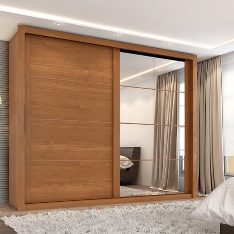 Guarda Roupa Casal Essencial 2 Portas de Correr 6 Gavetas com 8 espelhos