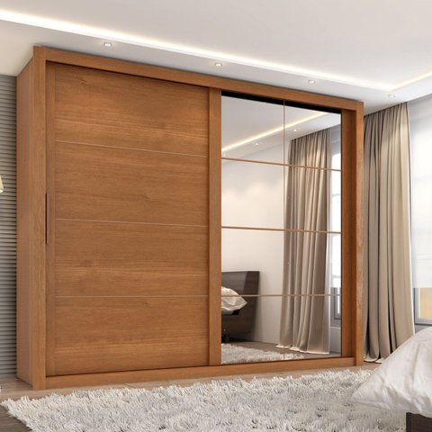 Guarda Roupa Casal Essencial 2 Portas de Correr 6 Gavetas com 8 Espelhos Yescasa Marrom/Cinamomo