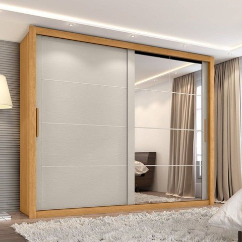 Guarda Roupa Casal Essencial 2 Portas de Correr 6 Gavetas com 8 Espelhos Yescasa Marrom Cinamomo