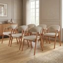 Ver imagem 1 de Kit 6 Cadeiras Sala de Jantar Estofadas com Braços Linho Madeira Gaia Yescasa Bege
