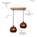 Ver imagem 2 de Luminária Pendente Cúpula Bola Suporte Madeira Pinus – Soquete E-27 – Abf Luminárias:cobre Terra