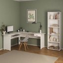 Ver imagem 1 de Conjunto 2 Peças com Mesa para Escritório em L 1 Gaveta e Estante para Livros 5 Prateleiras Branco 100% MDF