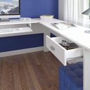 Ver imagem 4 de Conjunto 2 Peças com Mesa para Escritório em L 1 Gaveta e Estante para Livros 5 Prateleiras Branco 100% MDF