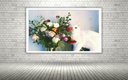 Ver imagem 1 de Quadro Decorativo Foto Gata Atras Vaso Flores - 70x50cm:moldura Branca