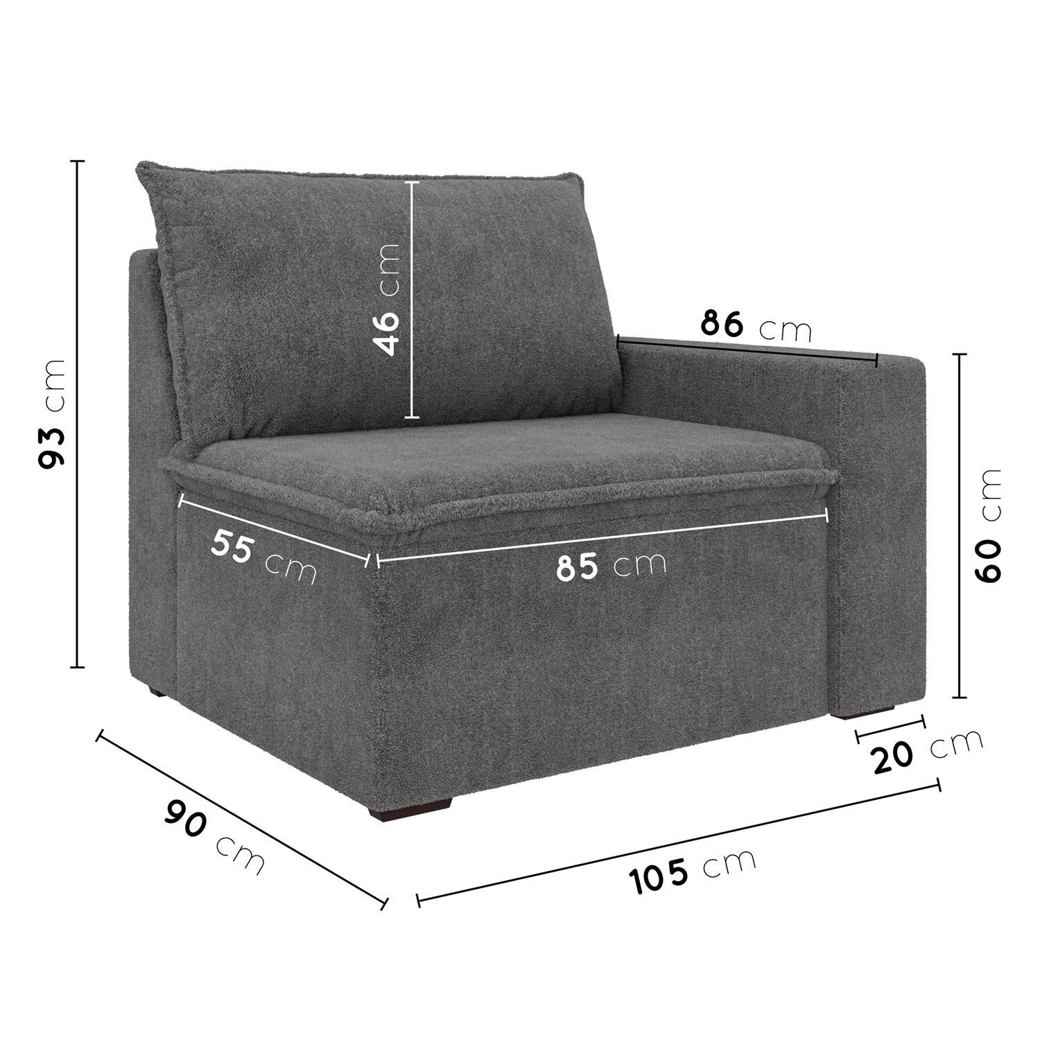 Sofá Modular com Braço Direito 105cm Zen Cabecasa Madeiramadeira - 3